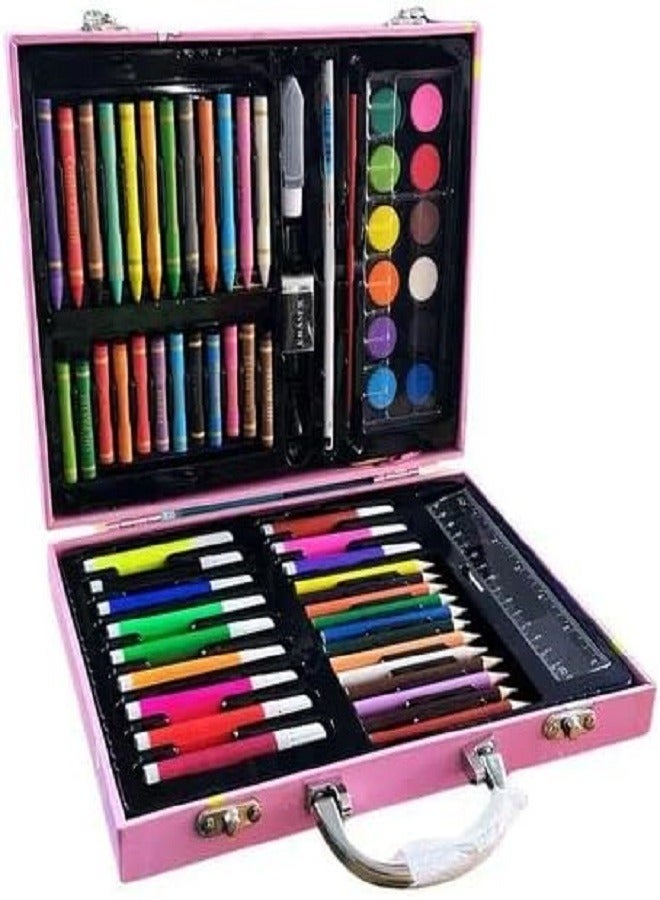 Kids Art Set with 66 Pcs, Carrying Case, Crayons, Markers, Watercolours, Ruler and Accessories (Pink) - Image 2