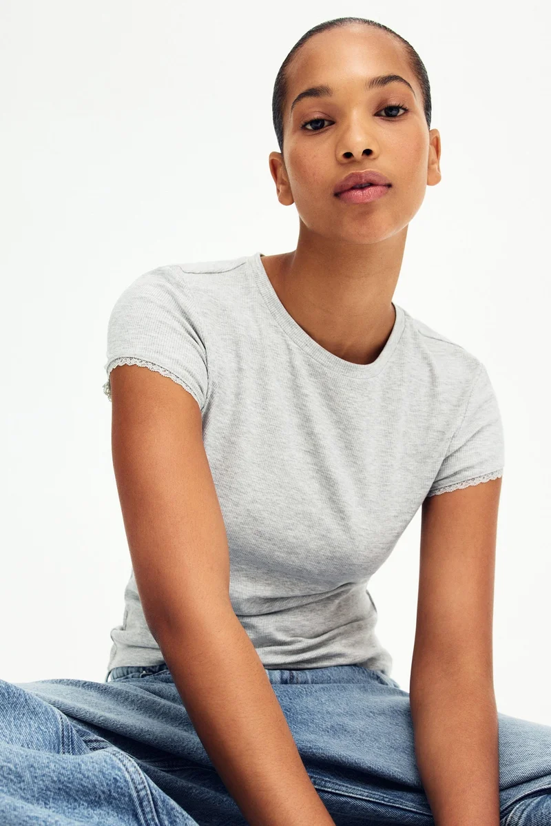 H&M Lace-trimmed viscose T-shirt