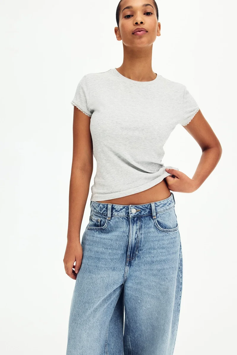 H&M Lace-trimmed viscose T-shirt