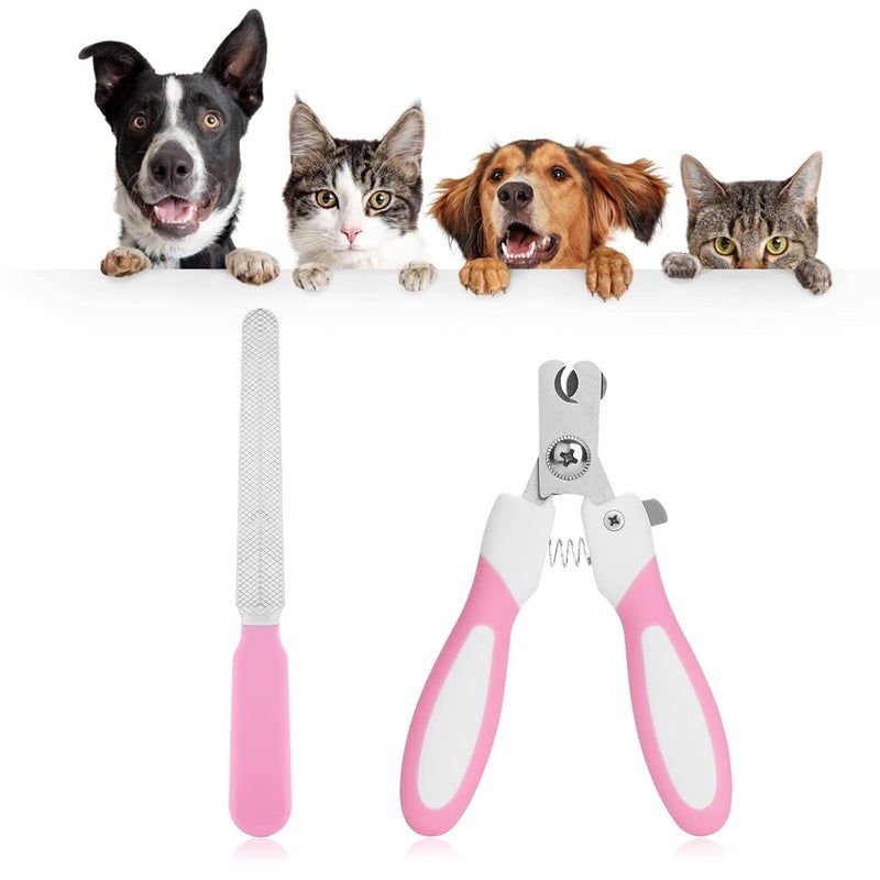 Intenze Dog Nail Clipper with Nail File, Stainless Steel Cat Nail Clipper Professional Pet Nail Clipper Suitable for Puppies Kittens with Safety Lock and Protective Guard to Avoid Over Cutting (Pink) - Image 1