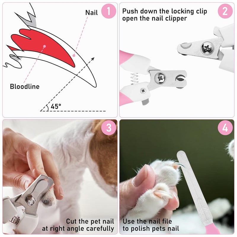 Intenze Dog Nail Clipper with Nail File, Stainless Steel Cat Nail Clipper Professional Pet Nail Clipper Suitable for Puppies Kittens with Safety Lock and Protective Guard to Avoid Over Cutting (Pink) - Image 5