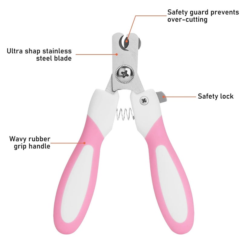 Intenze Dog Nail Clipper with Nail File, Stainless Steel Cat Nail Clipper Professional Pet Nail Clipper Suitable for Puppies Kittens with Safety Lock and Protective Guard to Avoid Over Cutting (Pink) - Image 4