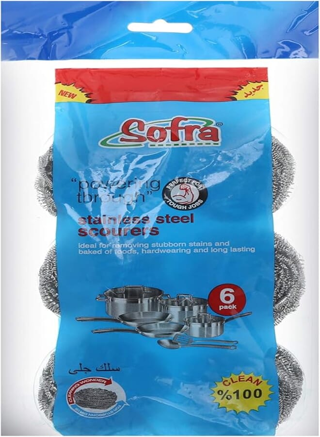 Sofra stainless steel scourers, 6 pieces