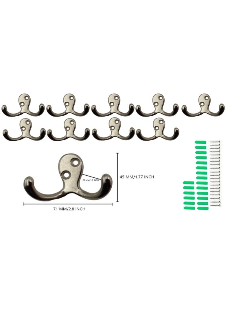 10-Piece Set Zinc Alloy Coat And Hat Hook Double Hook Key Behind The Entrance Scarf Hook  Bathroom Wardrobe Hook  Clothes Hook Silver  - Image 1
