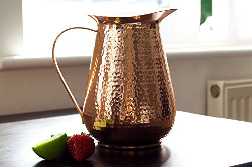 Kosdeg كوسديغ - إبريق نحاسي مع غطاء - 68 أونصة - اشرب المزيد من الماء، قلل من تناول السكر واستمتع بفوائد الصحة - إبريق نحاسي يدوي مطروق، أفضل إبريق بجانب السرير - سُمك ثقيل - Image 2