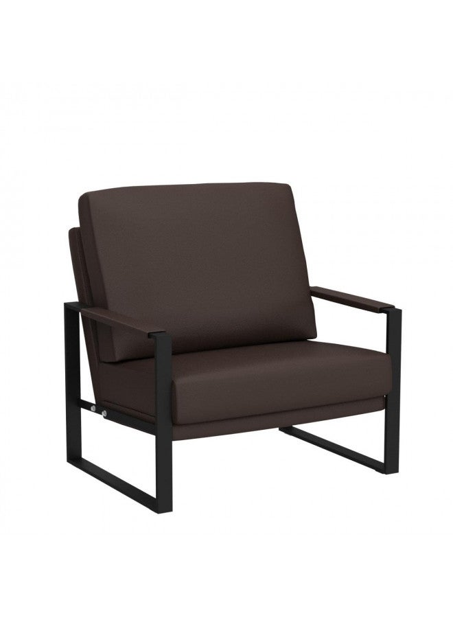 AWQM Modern PU Leather Accent Chair Arm Chair with Extra-Thick Padded Backrest and Seat Cushion Sofa Chairs for Living Room Bedroom, 105 Degree Slant Back, Non-Slip Adsorption Feet, Brown - Image 4