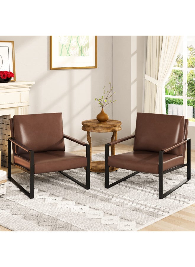 AWQM Modern PU Leather Accent Chair Arm Chair with Extra-Thick Padded Backrest and Seat Cushion Sofa Chairs for Living Room Bedroom, 105 Degree Slant Back, Non-Slip Adsorption Feet, Brown - Image 3