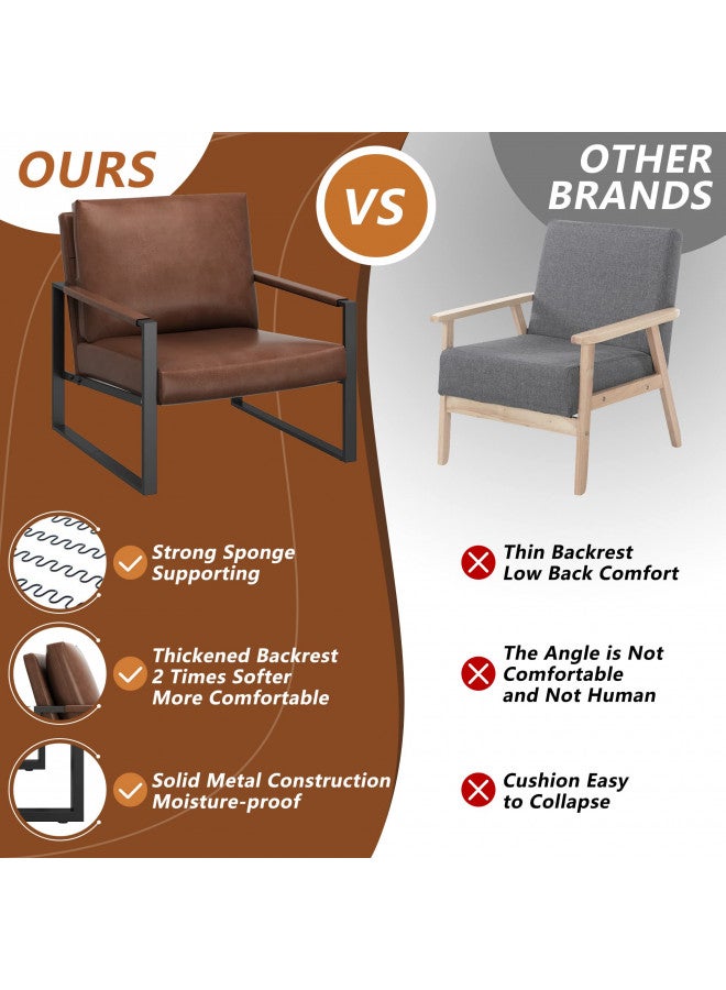 AWQM Modern PU Leather Accent Chair Arm Chair with Extra-Thick Padded Backrest and Seat Cushion Sofa Chairs for Living Room Bedroom, 105 Degree Slant Back, Non-Slip Adsorption Feet, Brown - Image 5