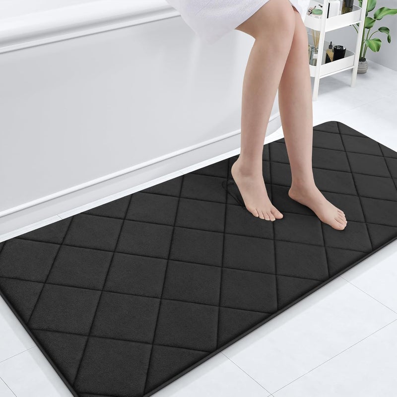 OLANLY Memory Foam Bath Mat 59x24, Ultra Soft and Absorbent Bathroom Rugs, Machine Washable, Comfortable Bath Carpet for Bathroom Floor, Tub and Shower, Black - Image 1