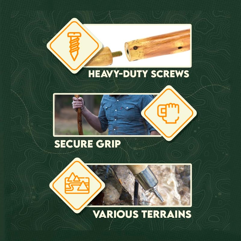 SE 3 Piece 55" Detachable Wood Walking/Hiking Stick - Asian Bianbai with Metal Tip, Reinforced Rubber Tip, and Water-Resistant Travel Pouch - Portable and Durable for Outdoor Adventures - Image 4