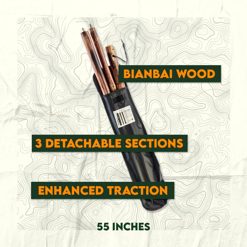 SE 3 Piece 55" Detachable Wood Walking/Hiking Stick - Asian Bianbai with Metal Tip, Reinforced Rubber Tip, and Water-Resistant Travel Pouch - Portable and Durable for Outdoor Adventures - Image 5