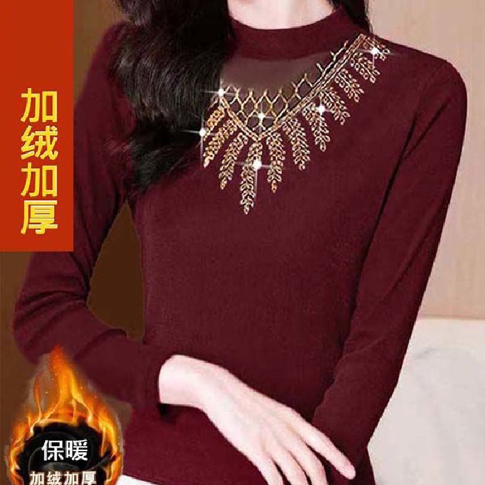 40-150Kg Extra Large Stretch Outerwear, Full Body Velvet Bottoming Shirt, Thickened Warm Top With Lace And Diamonds - Image 3