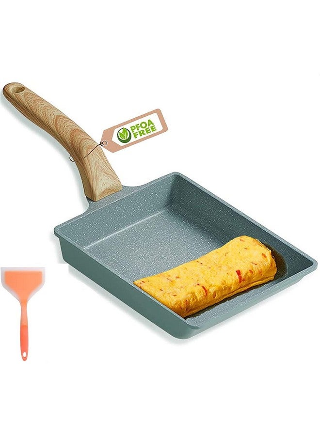 BEING CART® Japanese Omelette Pan Nonstick Tamagoyaki Square Egg Pan, 7X 6Inch Retangle Small Frying Pan with Anti Scalding Handle, Silicone Spatula Color- Grey (Blue) - Image 4