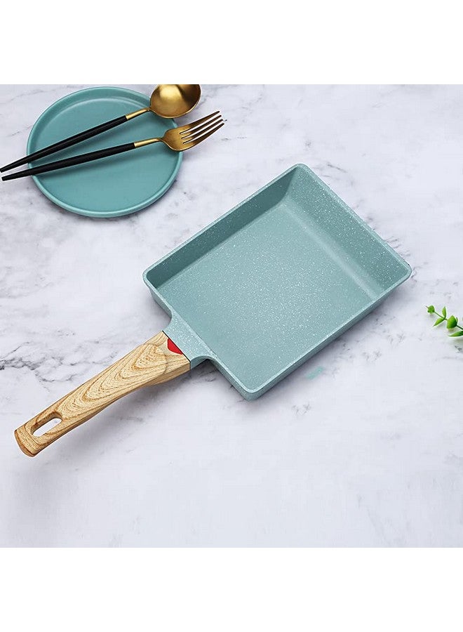 BEING CART® Japanese Omelette Pan Nonstick Tamagoyaki Square Egg Pan, 7X 6Inch Retangle Small Frying Pan with Anti Scalding Handle, Silicone Spatula Color- Grey (Blue) - Image 1