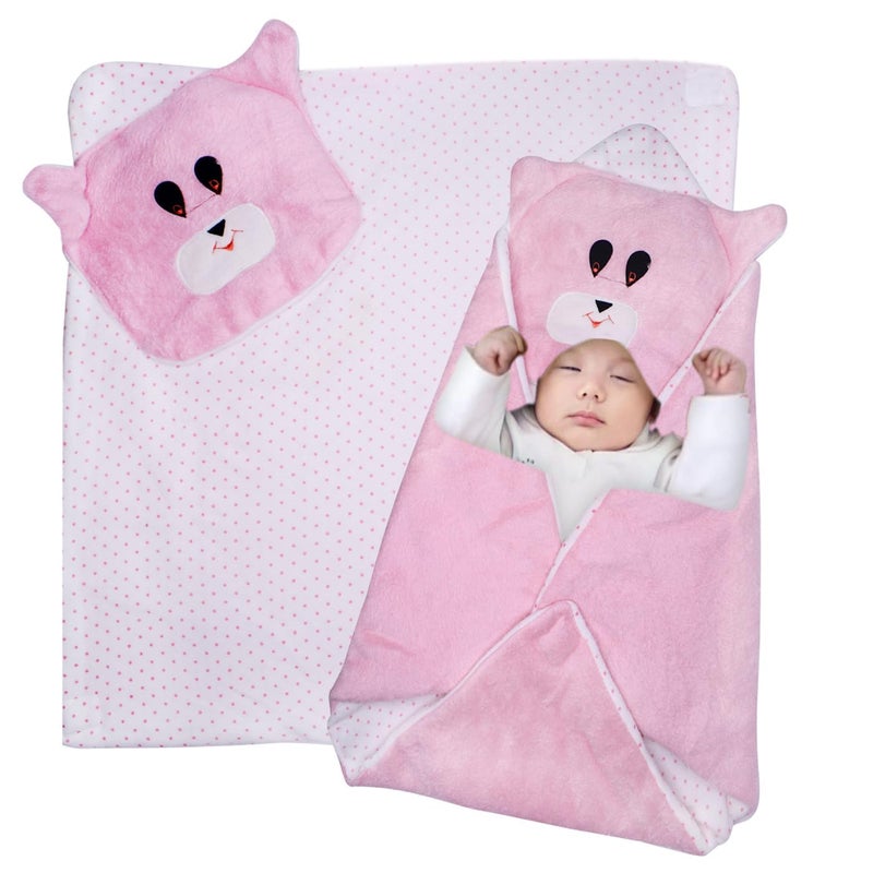 EKAN Swaddle Baby Blankets for New Born and Infants (0-12 Months) Sleeping Hooded Baby Wrapper for Gifting Purpose (Pack of 1) (Light Pink) - Image 1