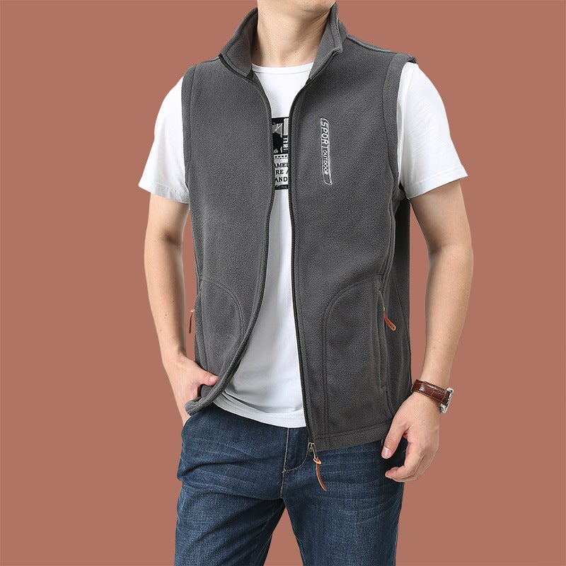 Fleece Vest Polar Fleece Vest New Men'S Outdoor Sports Leisure Stand Collar Fleece Sweater Jacket - Image 5
