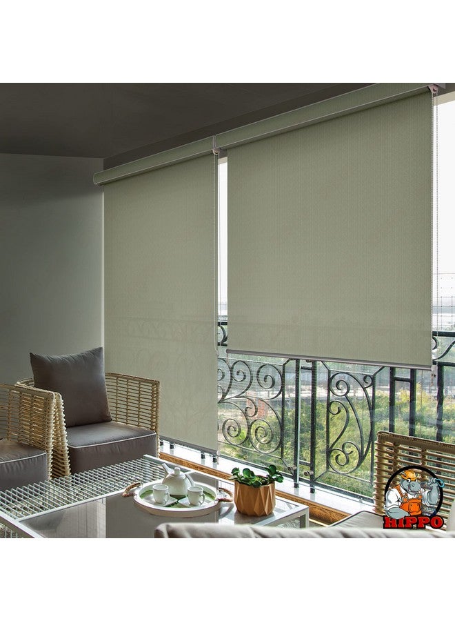 HIPPO Roller Blind Curtain for Outdoor Shade HDPE Corded 95% Sun & UV Protection, Air Flow Design, Light Filtering Balcony Roll-up Blinds (Moon-Stone, 4FTX5FT) - Image 1