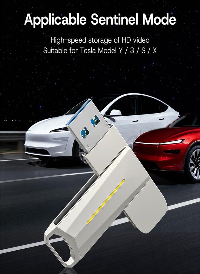 SUMK 128GB DashCam Tesla USB 3.2 Flash Drive - 200MB/S Read Rate, Zinc Alloy Body, 360° Rotation Protection, Plug and Play Compatible with Tesla Model 3/Y/S/X - Image 2