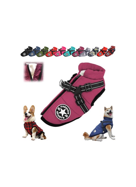 Pawbibi Sport - Waterproof Winter with Built-in Harness, Pawbibi Dog Jacket with Harness, Dog Coat with Harness Built in, Dog Coats for Large Dogs Winter Waterproof (Dark Red, Large)