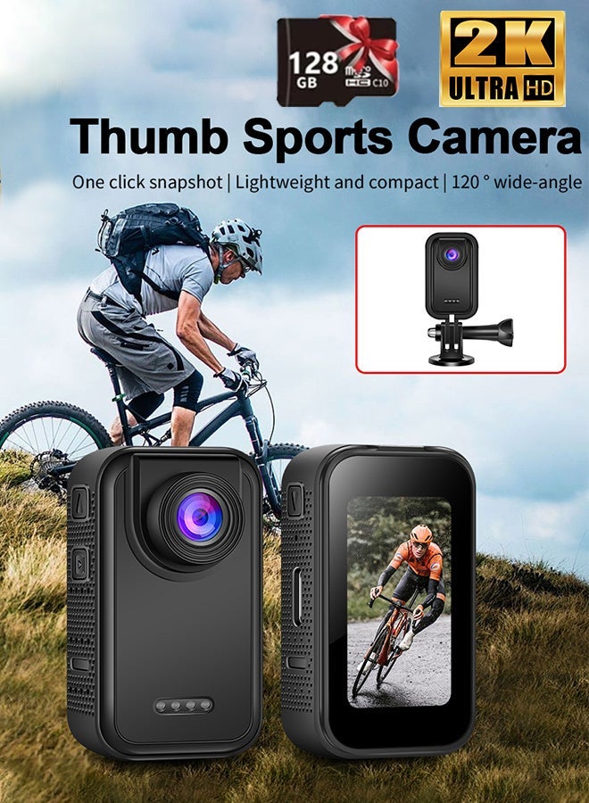 2K Mini Body Camera Waterproof Wearable Action Cam with 128G Card For Travel Campus Pocket Camera Handheld Video Recorder Thumb Camera - Image 1