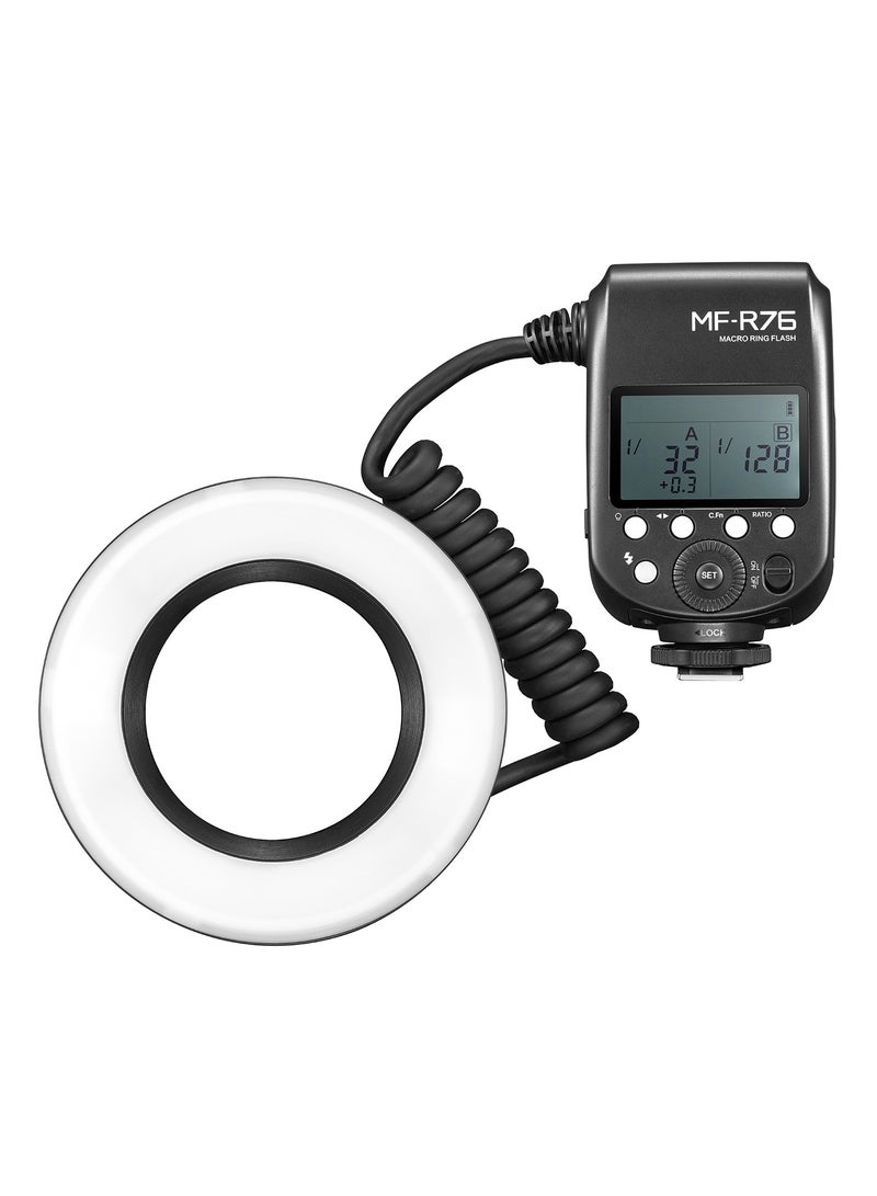 Godox MF-R76 Universal Macro Ring Flash Light GN14 10 Levels Adjustable Brightness with 8pcs Adapter Ring Large Capacity Battery Replacement for Canon Nikon Sony Fuji Olympus Panasonic Pentax DSLR Camera - Image 3