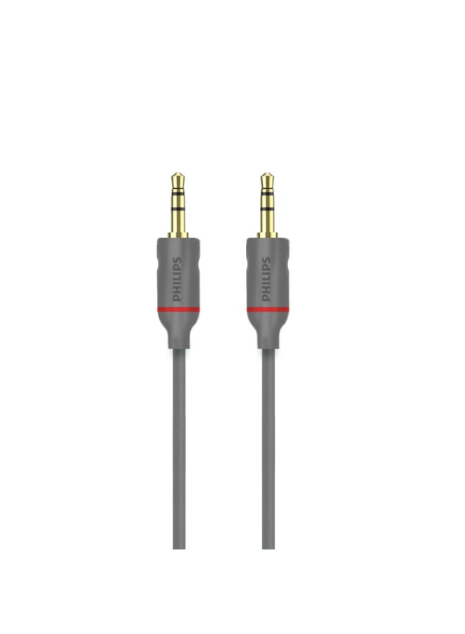 Philips 3.5mm Aux Audio Cable - 1.5m Length, 24K Gold-Plated Connectors, 5000+ Bend Lifespan, High-Purity Copper, Universal Compatibility for Car, Speaker, Smartphone & Headphones - grey - Image 1