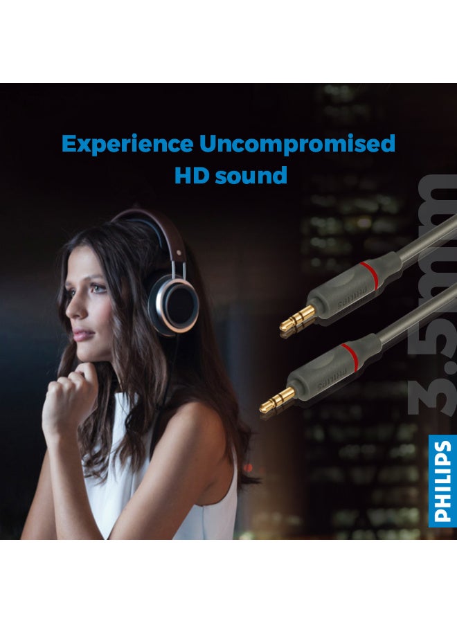 Philips 3.5mm Aux Audio Cable - 1.5m Length, 24K Gold-Plated Connectors, 5000+ Bend Lifespan, High-Purity Copper, Universal Compatibility for Car, Speaker, Smartphone & Headphones - grey - Image 3