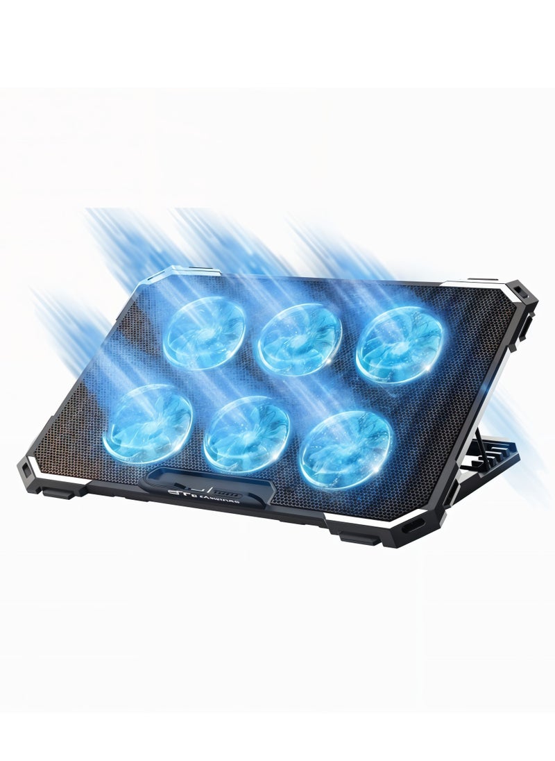 ماركة غير محددة - مبرد لابتوب ST ICE-06N مع 6 مراوح وتصميم قابل للتعديل - مزود بإضاءة LED ومنافذ USB إضافية - يناسب أجهزة اللابتوب حتى 17 بوصة-اسود - Image 1