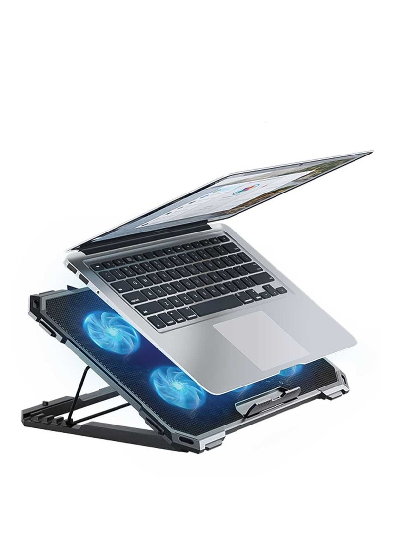 ماركة غير محددة - مبرد لابتوب ST ICE-06N مع 6 مراوح وتصميم قابل للتعديل - مزود بإضاءة LED ومنافذ USB إضافية - يناسب أجهزة اللابتوب حتى 17 بوصة-اسود - Image 1