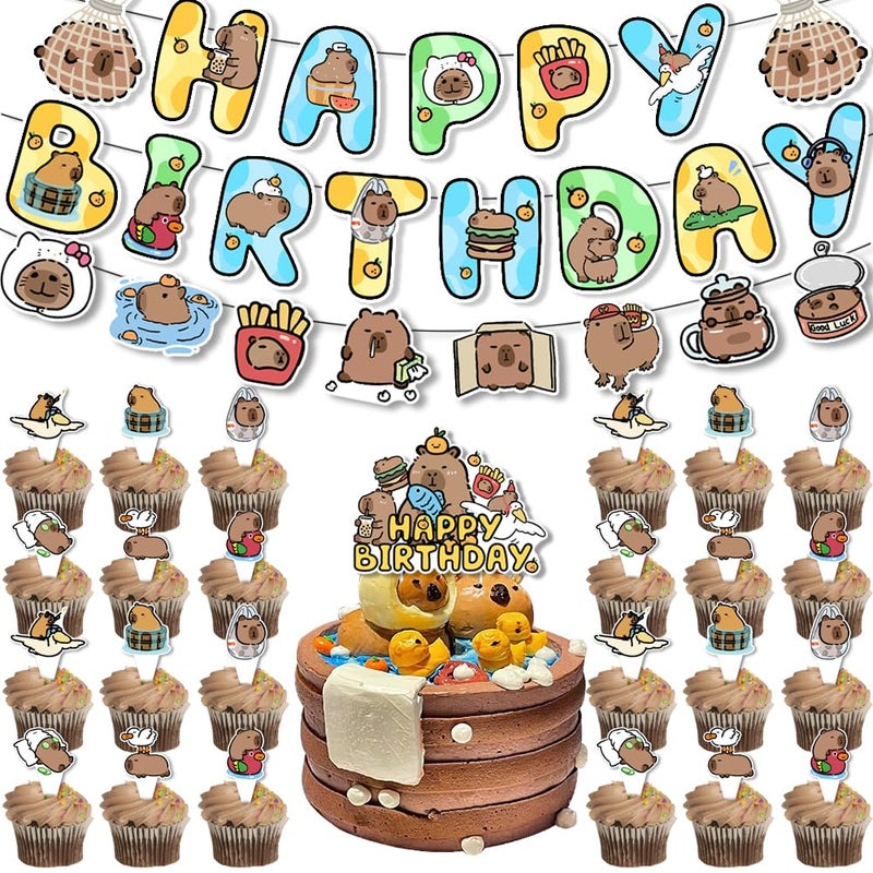 Geluode Capybara Party Decorations Set Cute Capybara Theme Party Supplies Include Capybara Happy Birthday Banner Capybara Banner Cake Cupcake Toppers for Kids Boys Girls Birthday Party Supplies - Image 2
