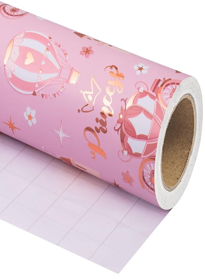 WRAPAHOLIC Princess Wrapping Paper Roll - Mini Roll - 17 Inch x 16.5 Feet - Carriage Castle Pink Wrapping Paper with Pink Foil Design Perfect for Kids Girls Birthday, Baby Shower, Princess Party - Image 2