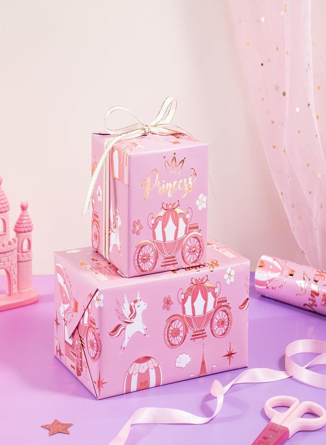 WRAPAHOLIC Princess Wrapping Paper Roll - Mini Roll - 17 Inch x 16.5 Feet - Carriage Castle Pink Wrapping Paper with Pink Foil Design Perfect for Kids Girls Birthday, Baby Shower, Princess Party - Image 4