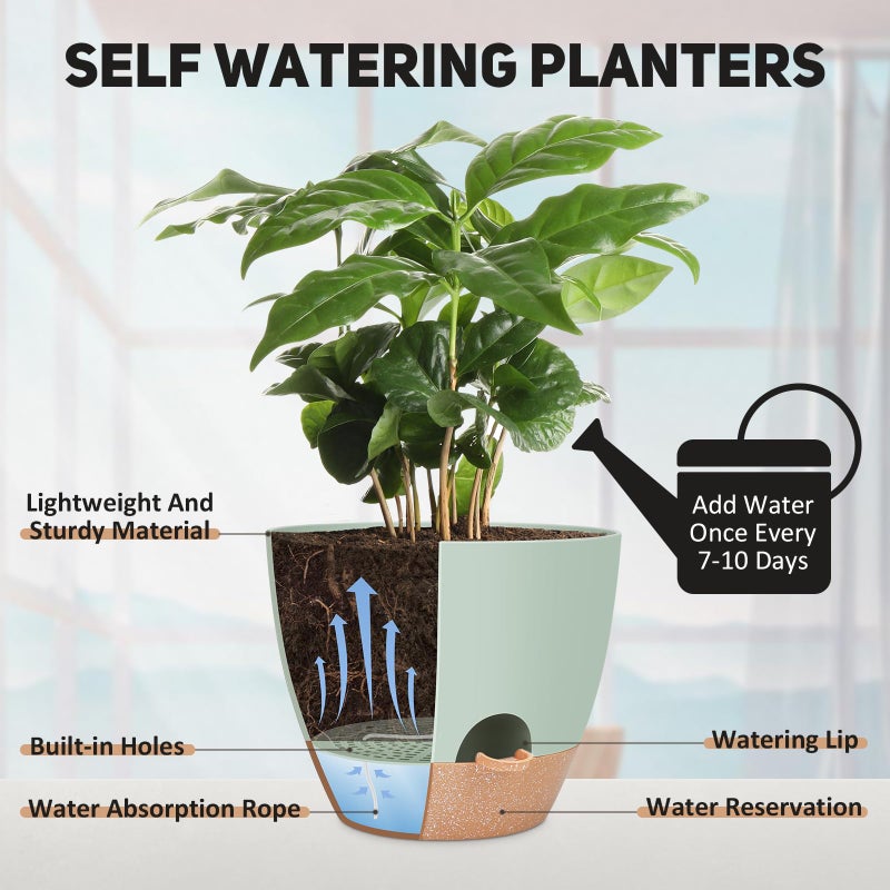 YNNICO 12 inch Large Self Watering Plant Pots, Flower Pots Planters with Multi Mesh Drainage Holes for Indoor Outdoor Garden Plants and Flowers - Image 3