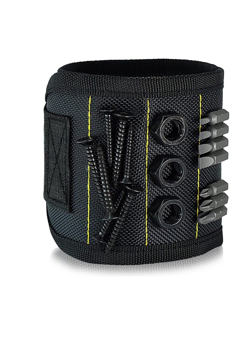 Excefore Magnetic Wristband with Lightweight Strong Magnets, Made From Magnetic Polyester, Magnetic Wristband for Holding Screws, Nails, Bolts, Drill Bits, Fasteners, Perfect Tool for Men, Black Yellow  - Image 1