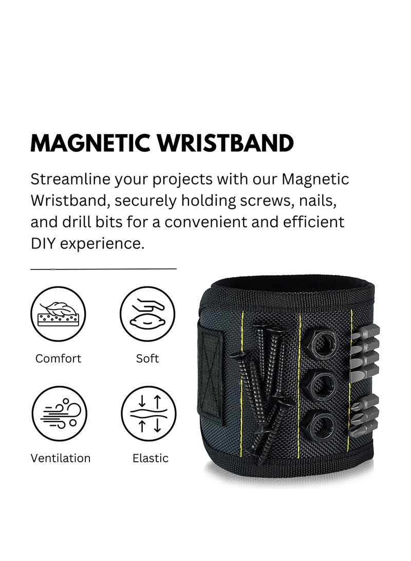 Excefore Magnetic Wristband with Lightweight Strong Magnets, Made From Magnetic Polyester, Magnetic Wristband for Holding Screws, Nails, Bolts, Drill Bits, Fasteners, Perfect Tool for Men, Black Yellow  - Image 2