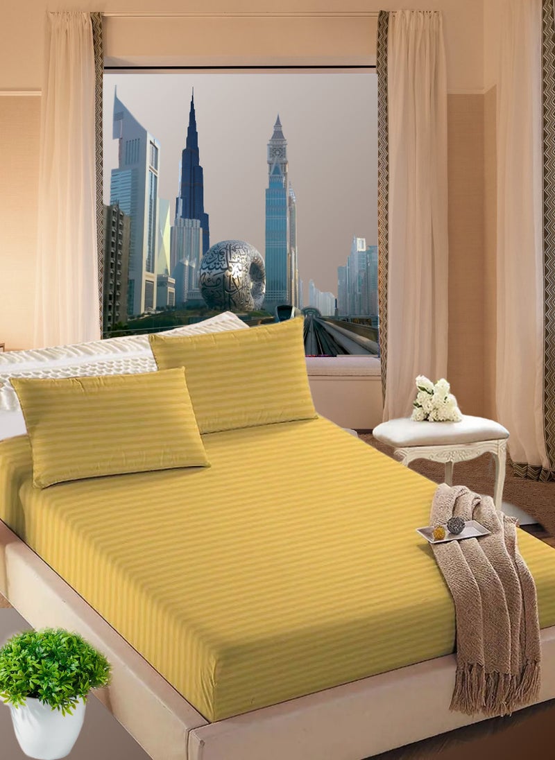 Blueberry Golden Striped King Size Sheet Set Deep Pockets Machine Washable 200x200+35cm - Image 1