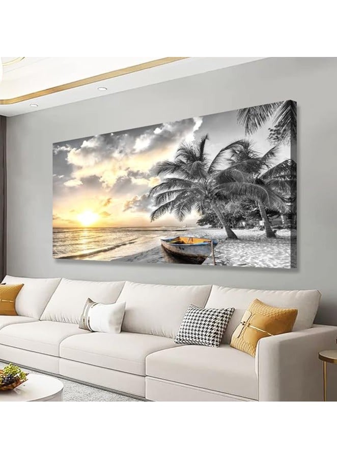 Today Idea Black and White Beach Pictures Canvas Wall for Living room Bedroom Wall Decor,Seascape Wall Print Paitnings for home Decor,Morden work Sunset Canvas Waterproof Stretched Ready to - Image 1