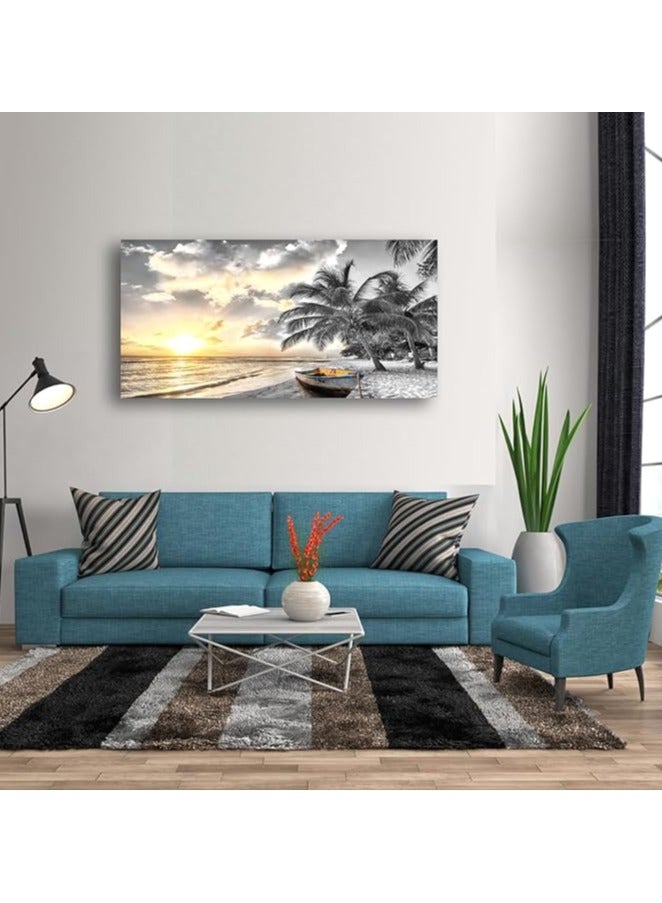 Today Idea Black and White Beach Pictures Canvas Wall for Living room Bedroom Wall Decor,Seascape Wall Print Paitnings for home Decor,Morden work Sunset Canvas Waterproof Stretched Ready to - Image 2