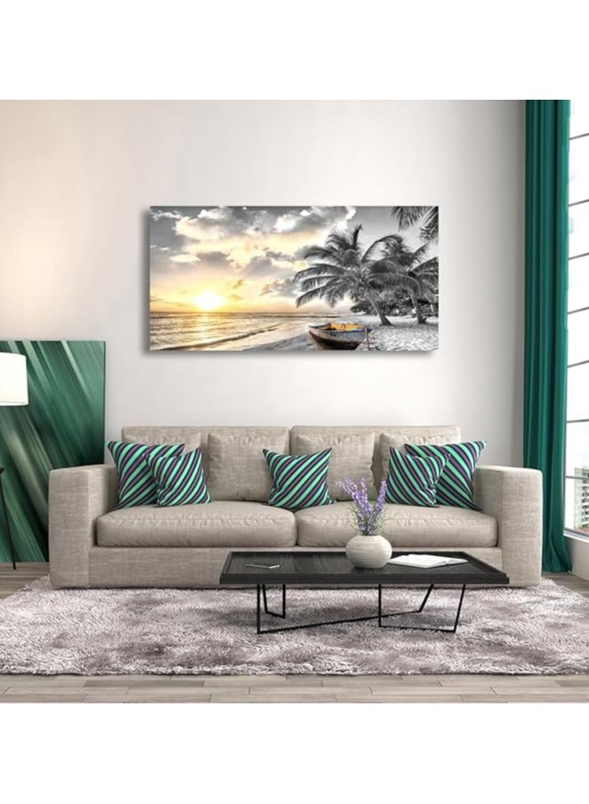 Today Idea Black and White Beach Pictures Canvas Wall for Living room Bedroom Wall Decor,Seascape Wall Print Paitnings for home Decor,Morden work Sunset Canvas Waterproof Stretched Ready to - Image 3