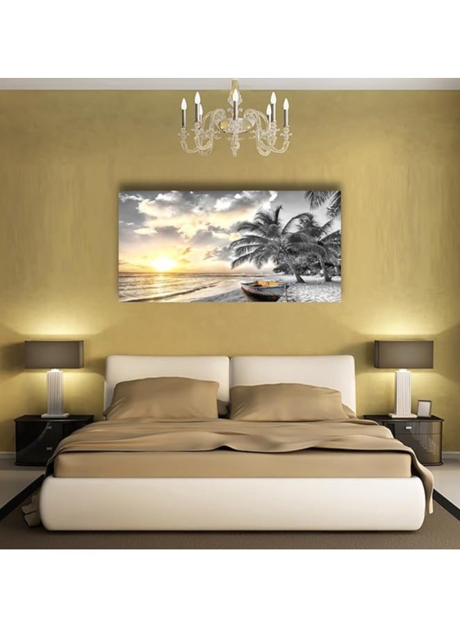 Today Idea Black and White Beach Pictures Canvas Wall for Living room Bedroom Wall Decor,Seascape Wall Print Paitnings for home Decor,Morden work Sunset Canvas Waterproof Stretched Ready to - Image 4