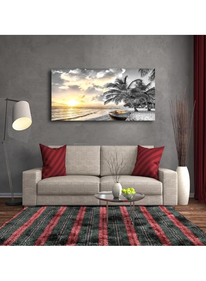 Today Idea Black and White Beach Pictures Canvas Wall for Living room Bedroom Wall Decor,Seascape Wall Print Paitnings for home Decor,Morden work Sunset Canvas Waterproof Stretched Ready to - Image 5