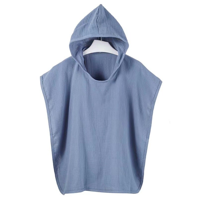 Cotton Gauze Hooded Poncho Towel for Kids [Thin] Dark Blue