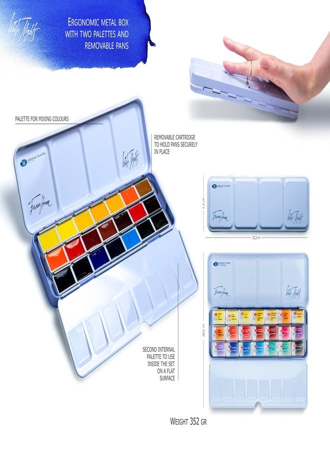 White Nights Artists Watercolors paint set 21 full 2.5ml pans in Metal case by Elena Bazanov Nevskaya Palitra - Image 4