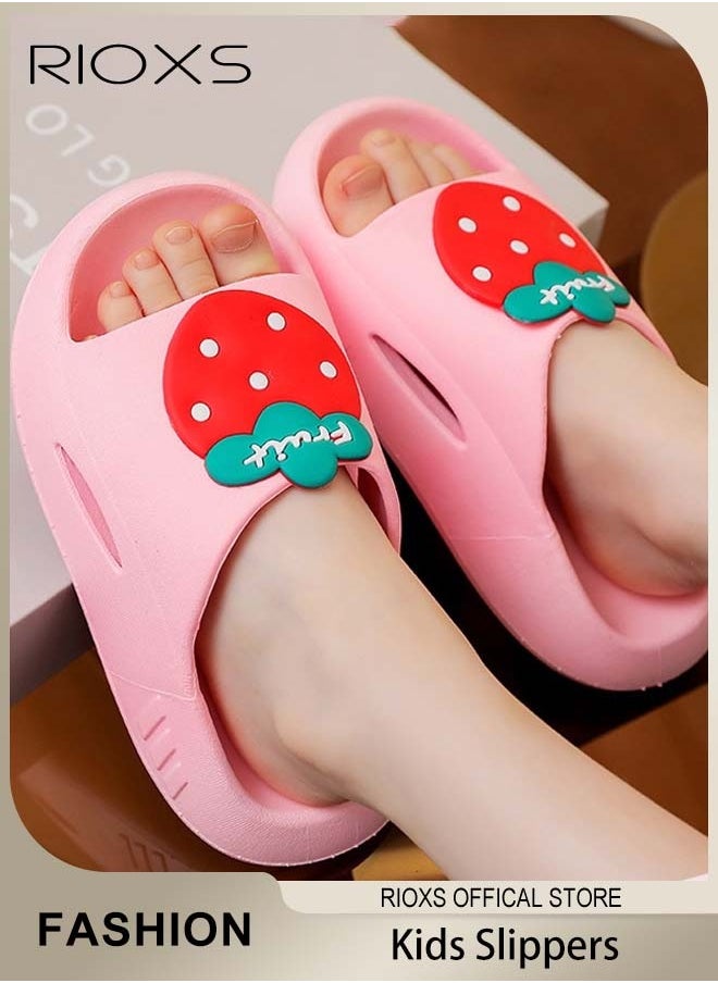 RIOXS Unisex Kids Shower Slippers with Strawberry Patterns, Soft Sole Open Toe Sandals, Anti-Slip Pool Sliders, Comfortable to Wear, Great for Wearing at the Beach, Pool, or on Hot Days, Perfect Gift for Children  - Image 1