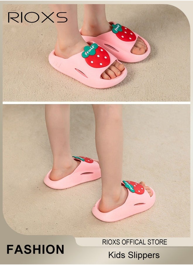 RIOXS Unisex Kids Shower Slippers with Strawberry Patterns, Soft Sole Open Toe Sandals, Anti-Slip Pool Sliders, Comfortable to Wear, Great for Wearing at the Beach, Pool, or on Hot Days, Perfect Gift for Children  - Image 2
