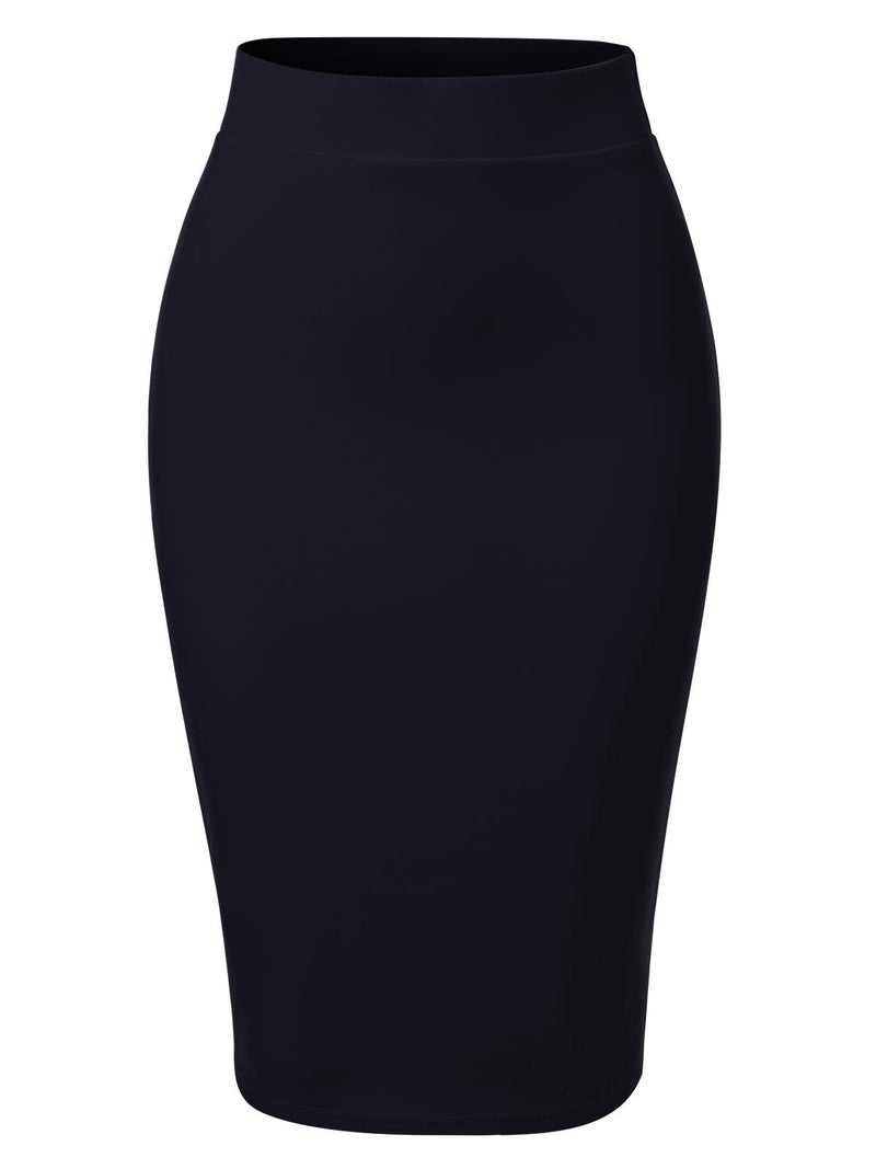 MixMatchy Women's Casual Classic Bodycon Pencil Skirt Navy Blue S - Image 1