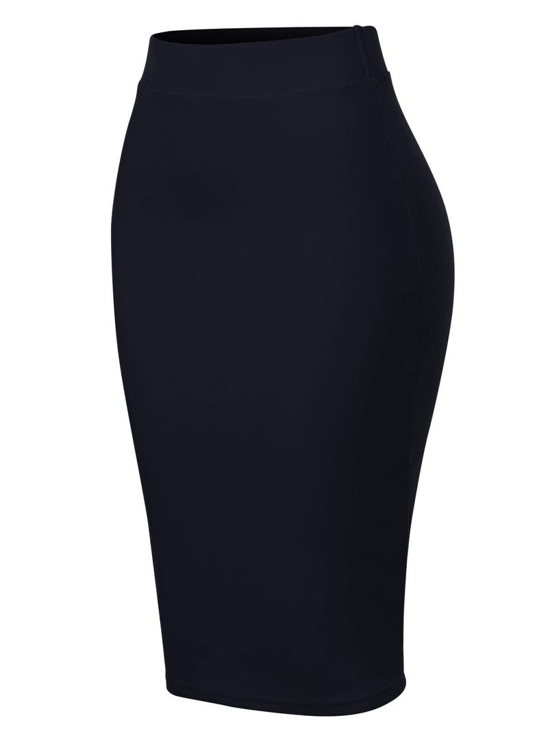MixMatchy Women's Casual Classic Bodycon Pencil Skirt Navy Blue S - Image 2