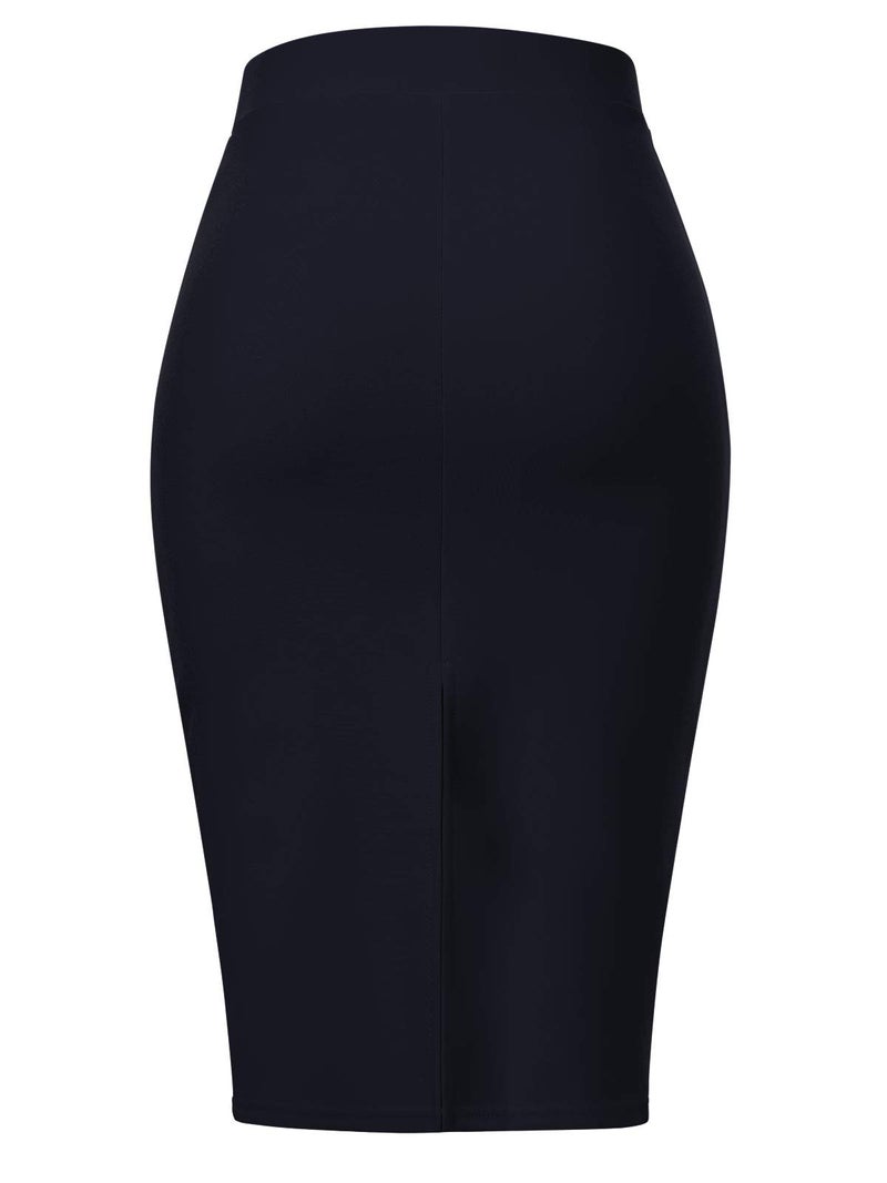 MixMatchy Women's Casual Classic Bodycon Pencil Skirt Navy Blue S - Image 3