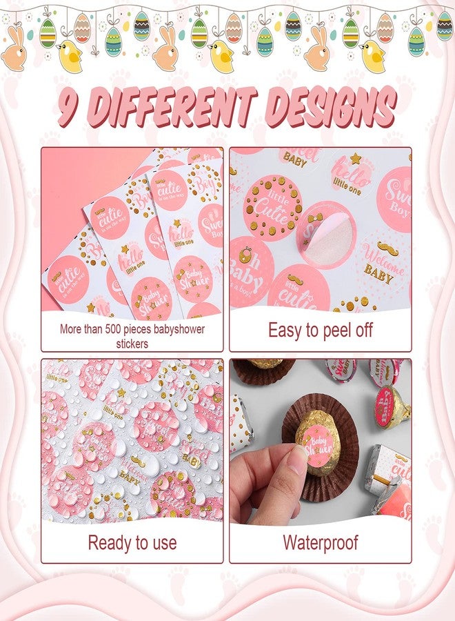 Clabby 504 Pieces Boy Girl Baby Shower Favors Stickers Mini Kisses Candy Stickers Chocolate Drop Labels Wrappers Little Cutie Baby Shower Decoration for Sprinkle Birthday Party(Pink Girl Style) - Image 4
