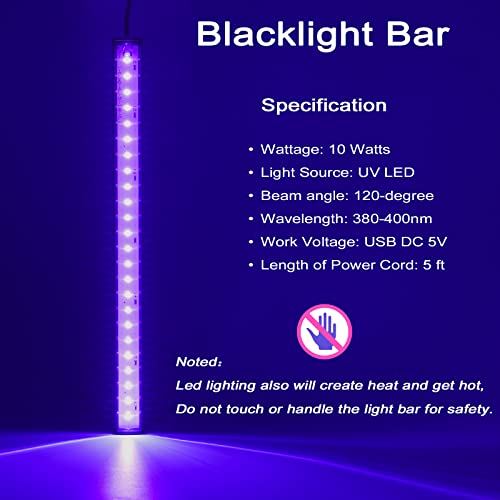 GREENIC USB Black Light Bar, 10W 1ft Upgraded UV LED Blacklight Strip Lights, Small Black Lights for Glow Party, Posters, Tapestry, Room, Bedroom Decor, Body Paint, Halloween Decorations, 2 Pack - Image 2